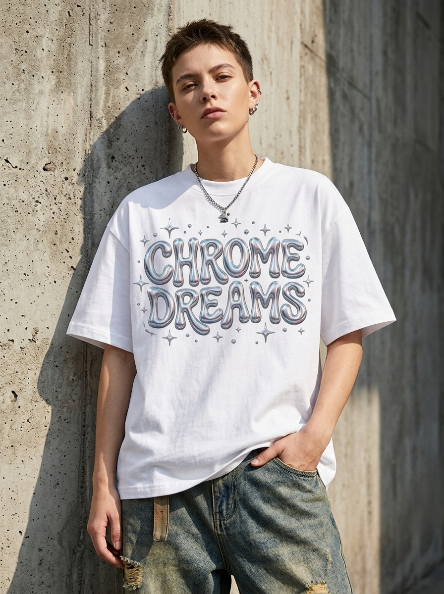 Oversize-T-Shirt „Chrome Dreams“ – Am Model getragen