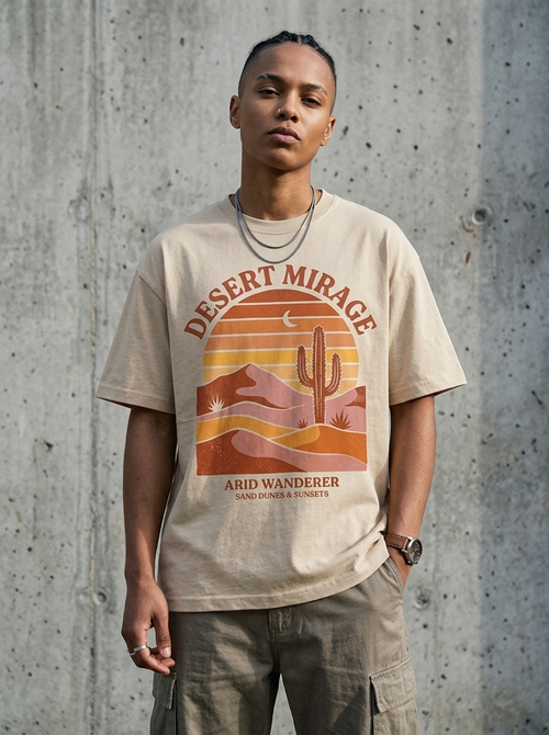 Oversize-T-Shirt „Desert Mirage“ – Am Model getragen