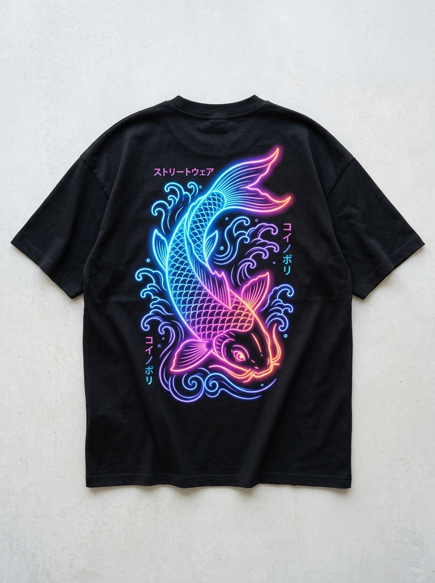 Oversize-T-Shirt „Neon Koi“ – Rückansicht