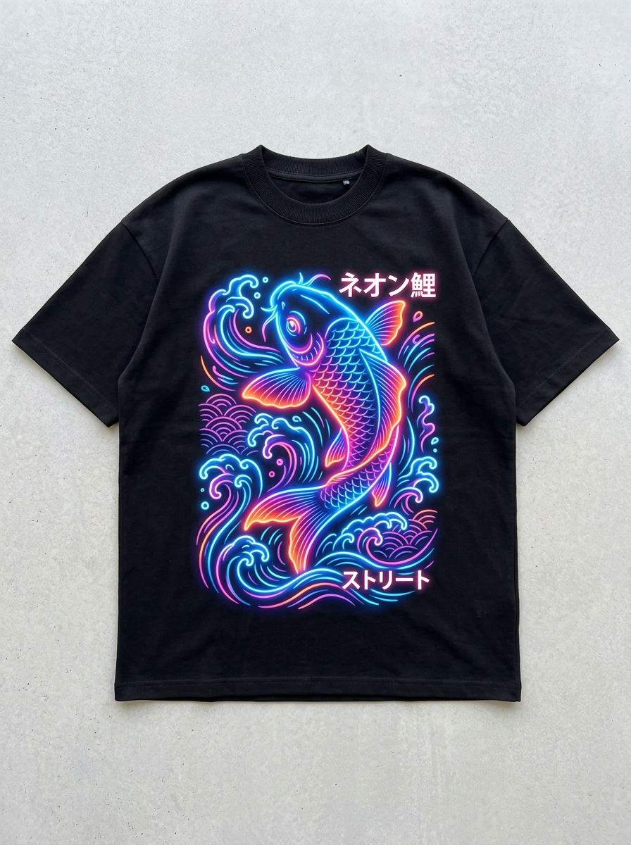 Oversize-T-Shirt „Neon Koi“ – Vorderansicht